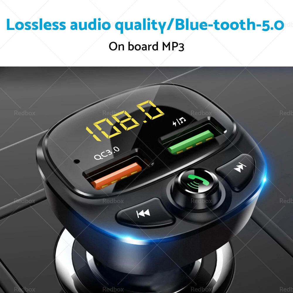 Wireless Adapter FM Radio Car Phone Charger for iPhone Android