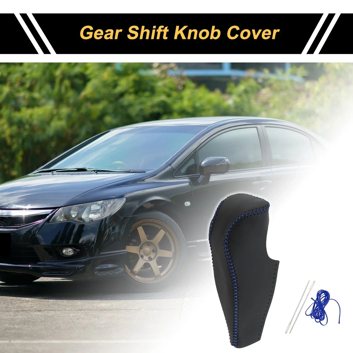 Car Gear Shift Knob Cover for Honda Civic 2006-2011 Black Blue Faux Leather
