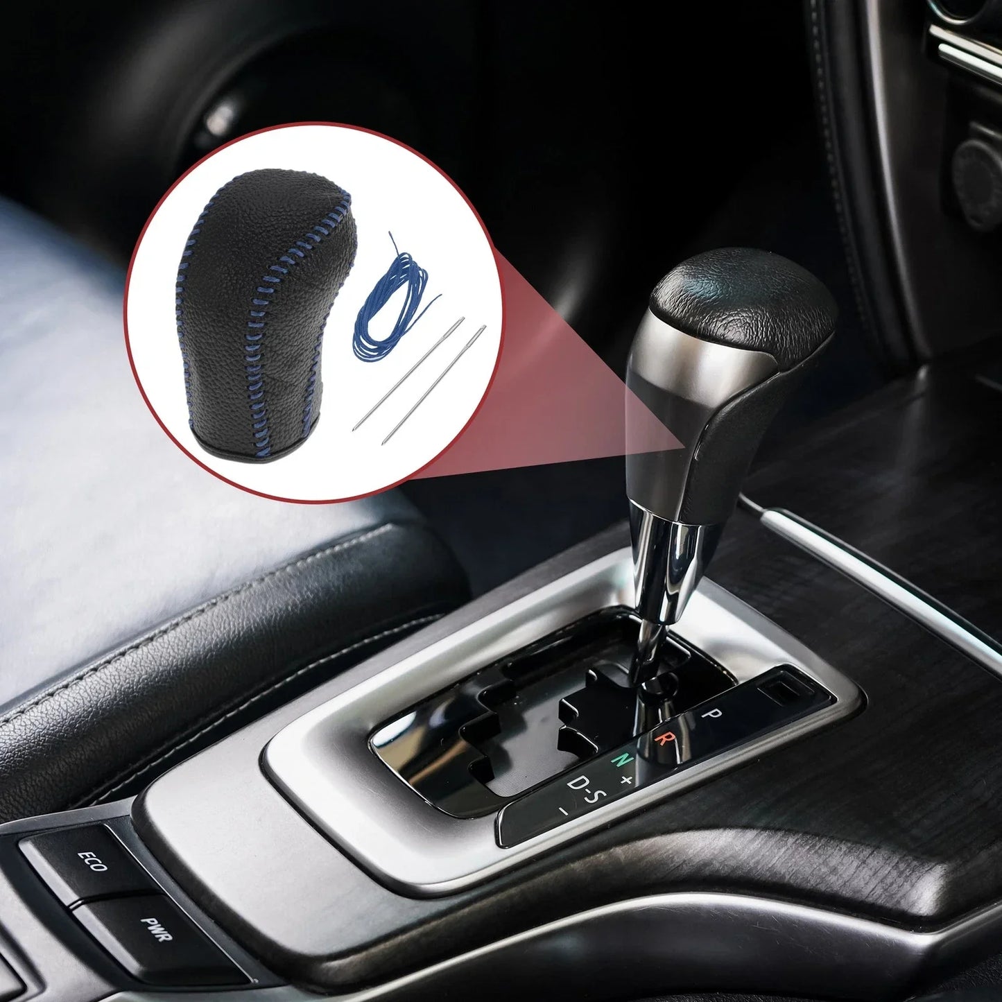 Car Gear Shift Knob Cover for Hyundai Tucson 2015-2018 Black Blue Faux Leather