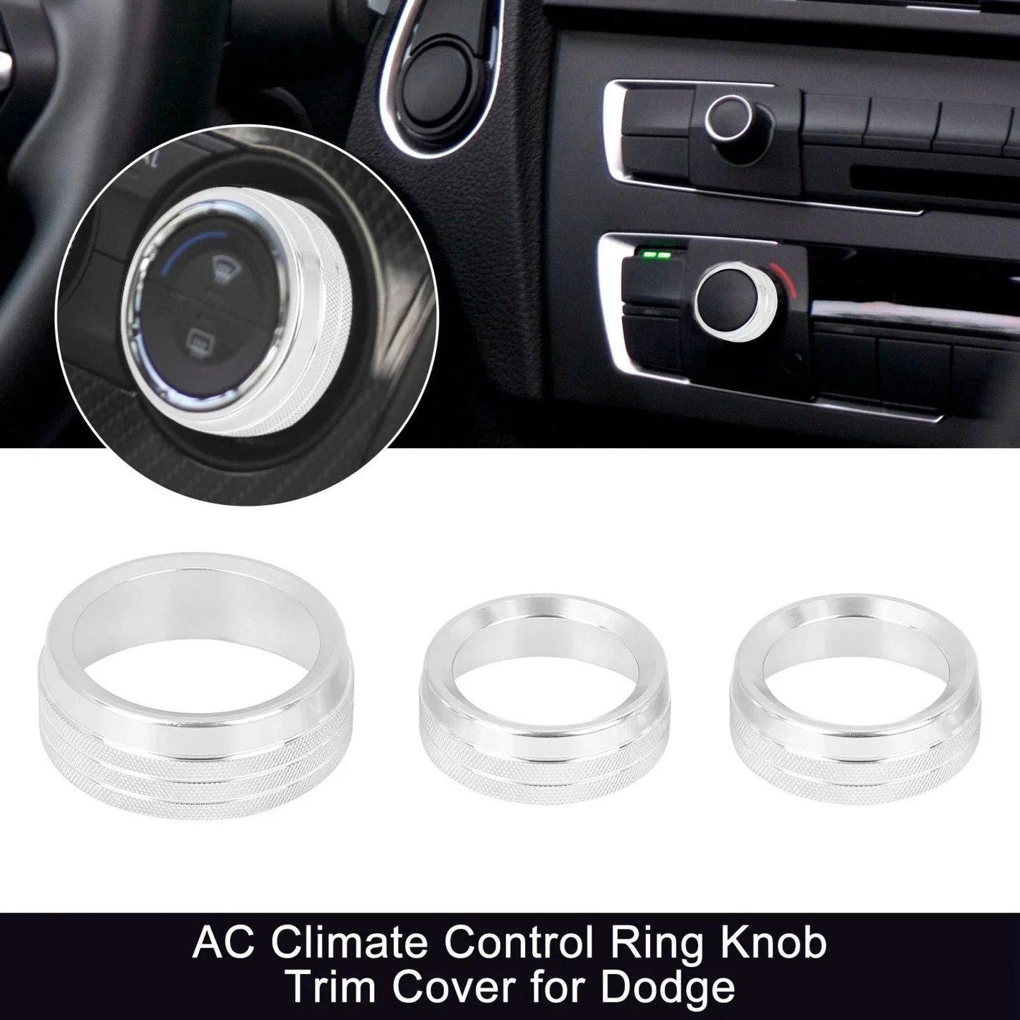 3 x AC Climate Control Ring Knob Trim Covers for Dodge Charger (2015-2023)