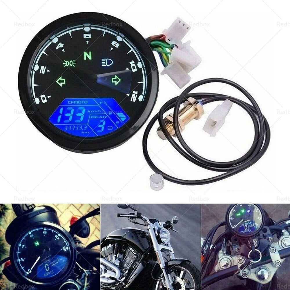 Digital Motorcycle Odometer Speedometer Tachometer Gauge LCD Backlight