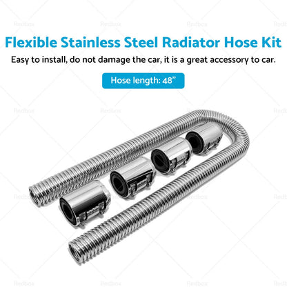 48" Flexible Stainless Steel Radiator Hose Kit for Car Polished