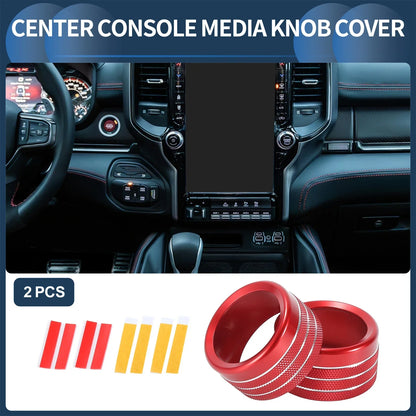 Center Console Audio Media Switch Knob Cover for Dodge Ram (2019-2021) 2 x Red