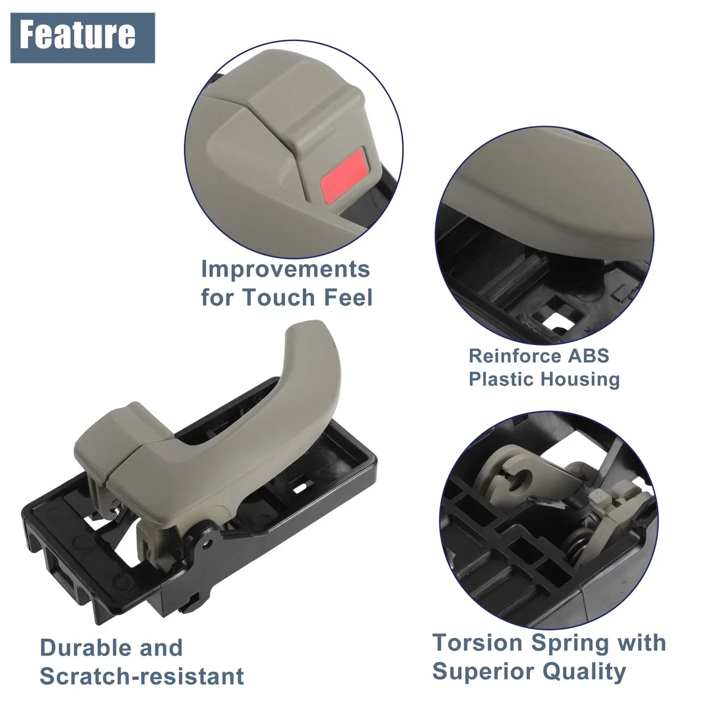 2 x Interior Door Handles for Hyundai Tucson (2005-2009) Black Beige