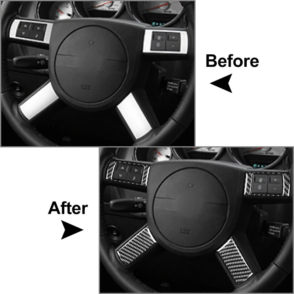 4 x Carbon Fiber Steering Wheel Button Covers for Dodge Challenger (2008-2010)
