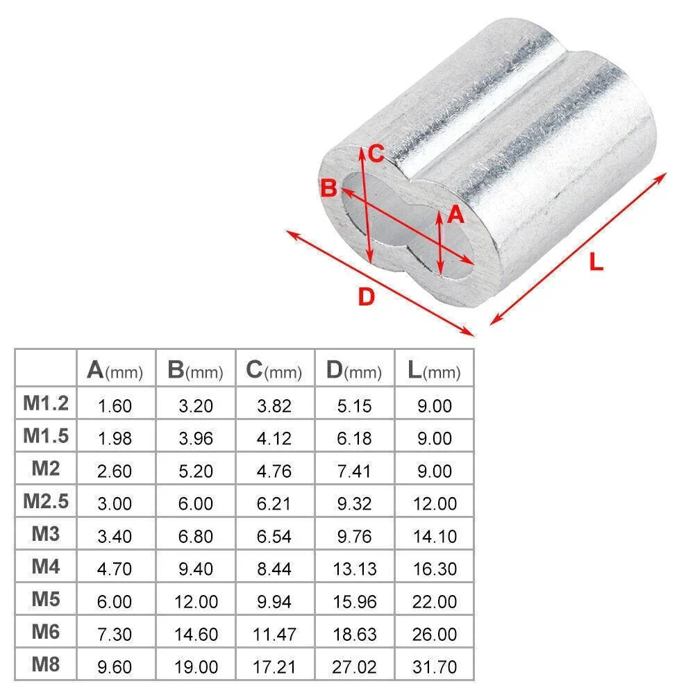 Wire Rope & Cable Line End Kit 7 Size Double Barrel Crimping Loop 245Pcs