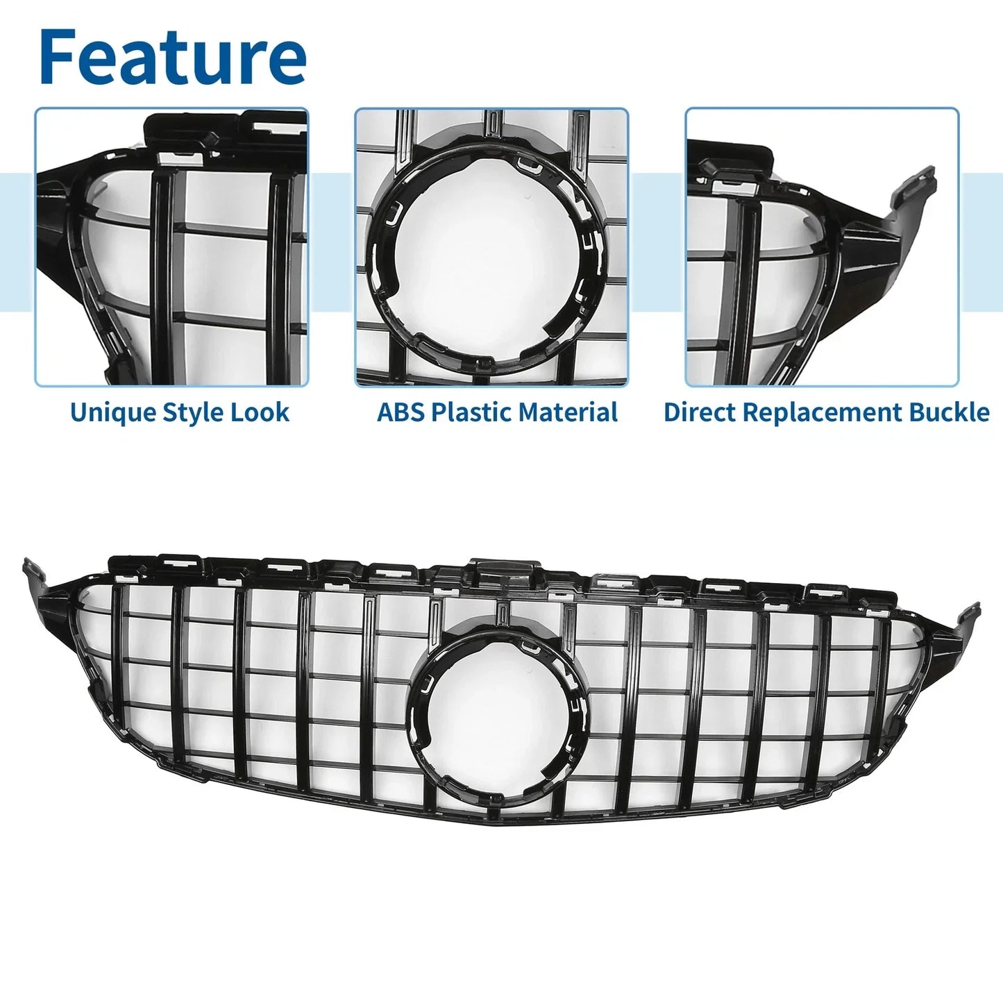 Front Upper Bumper Grille for Mercedes-Benz C250 2013-2016 Black Grills