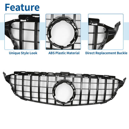 Front Upper Bumper Grille for Mercedes-Benz C250 2013-2016 Black Grills