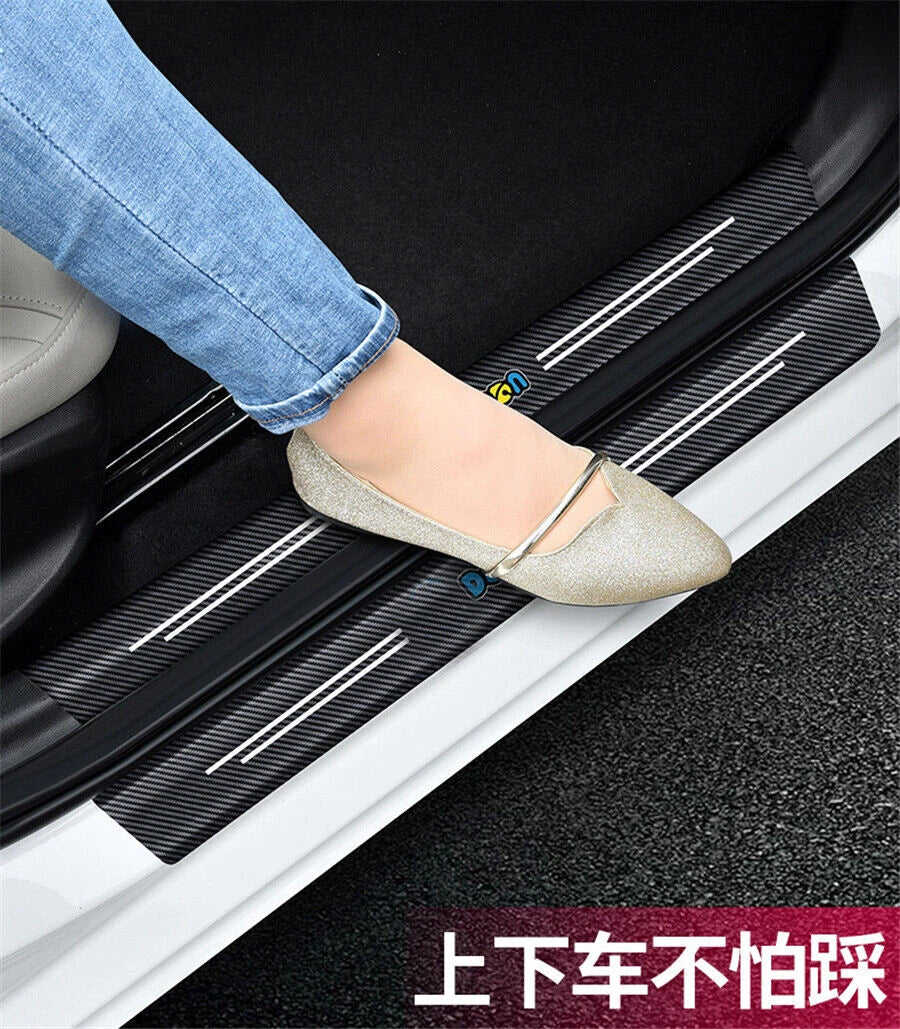 4Pcs Carbon Fiber Car Door Step Sill Scuff Protector Cover for Universal Models