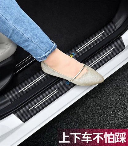 4Pcs Carbon Fiber Car Door Step Sill Scuff Protector Cover for Universal Models