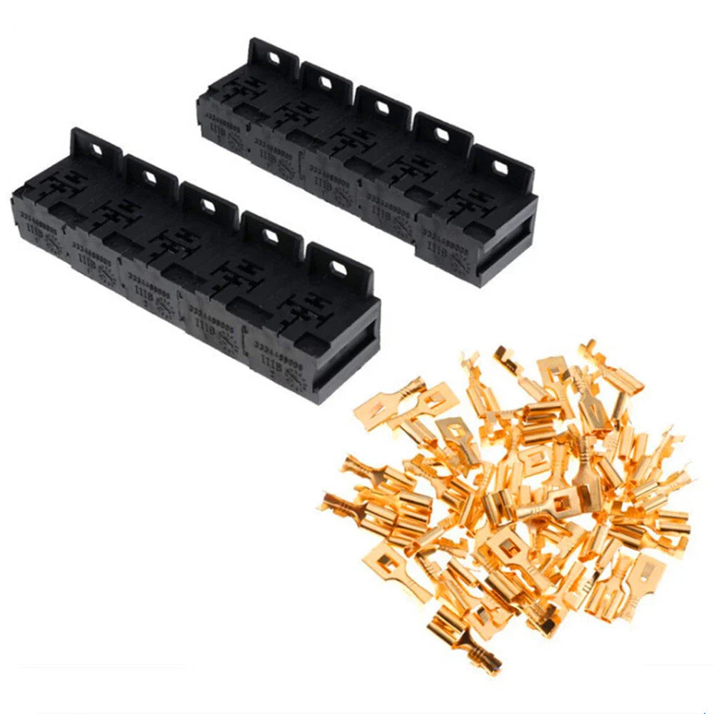 10Pcs 5Pin Relay Socket Holder Block with 50Pcs 6.3mm Terminals for Cars