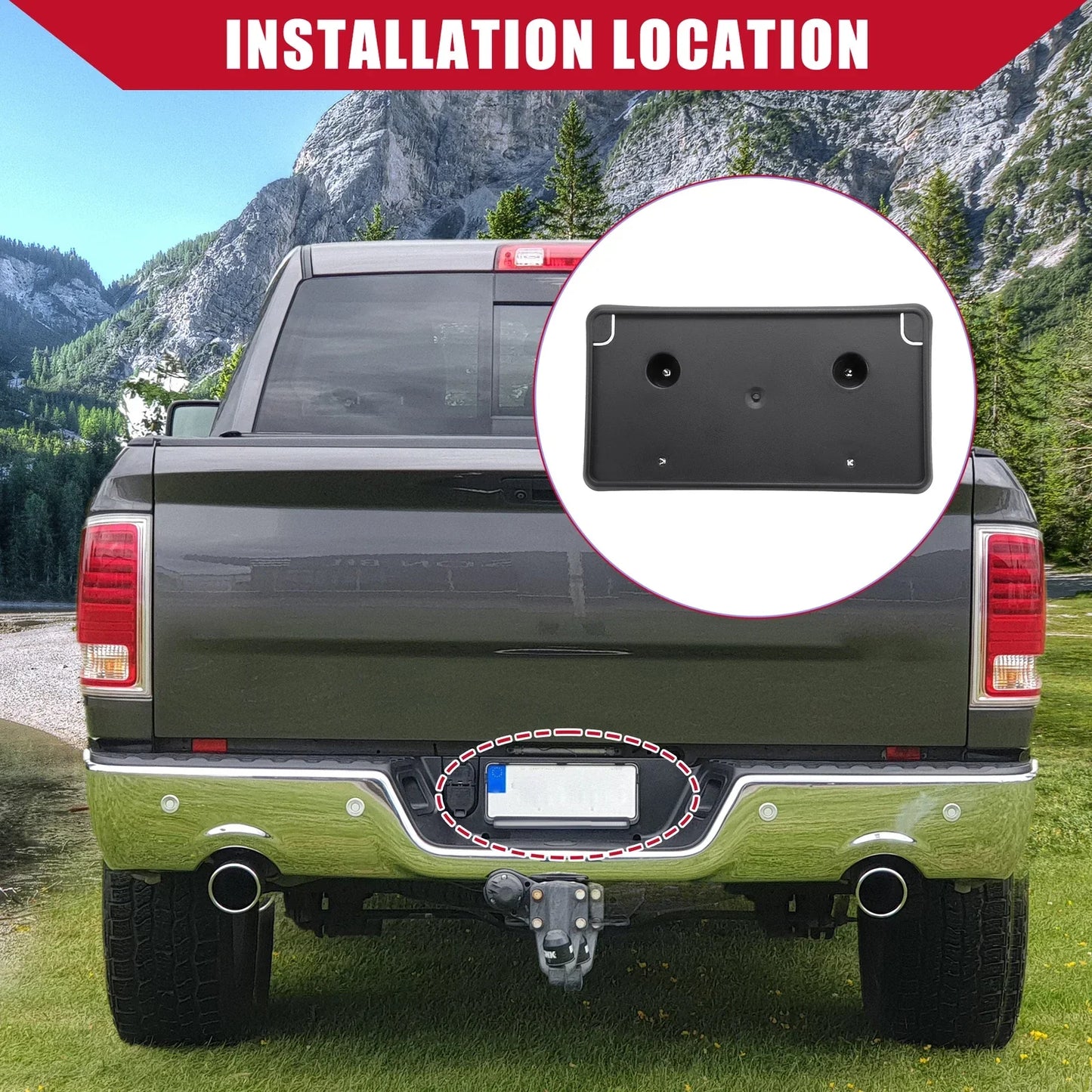 Durable Black License Plate Frame Bracket for Dodge Ram (2013-2022)