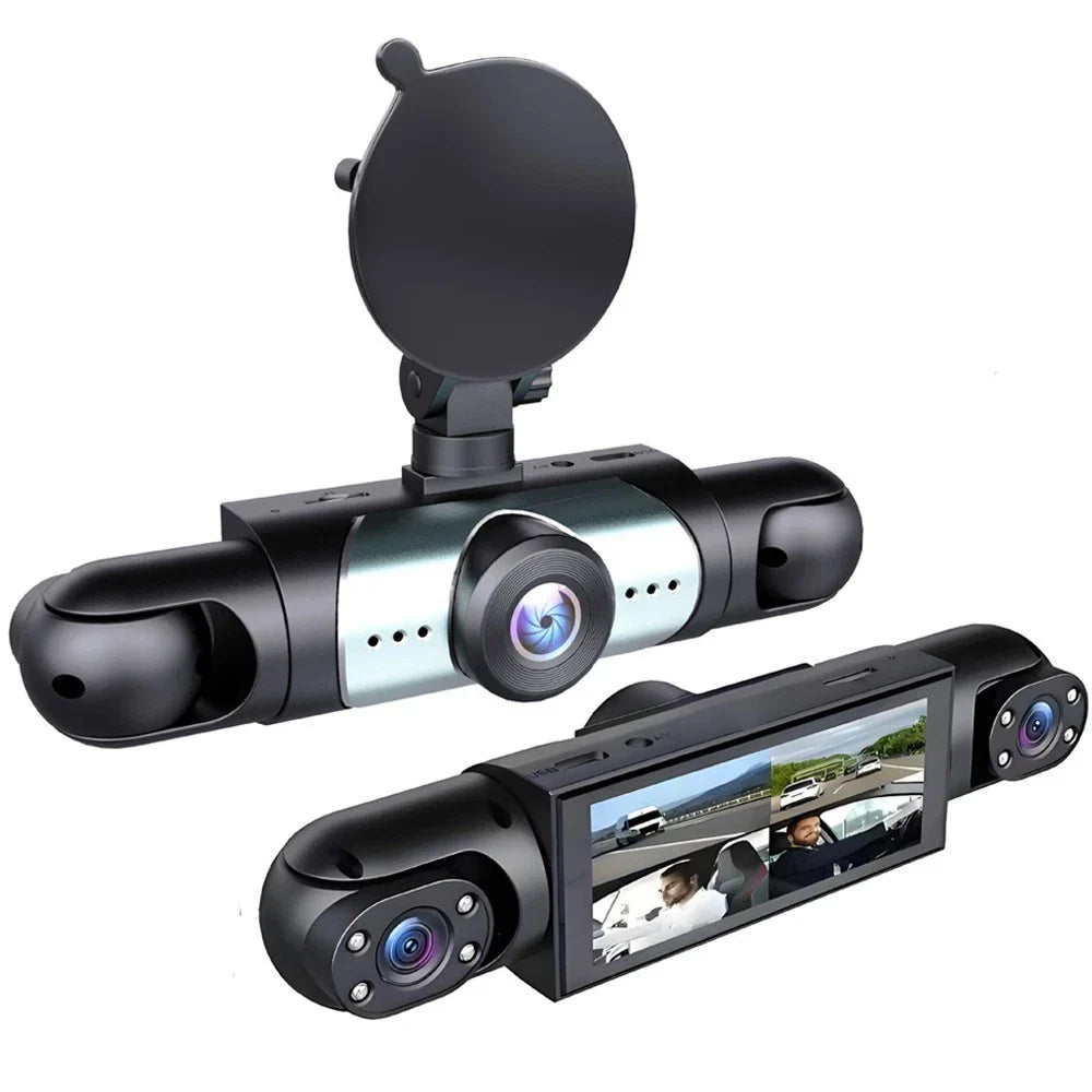 3 Channel 1080P HD Dash Cam for Car Front & Inside w/ 64GB Card