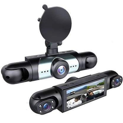 3 Channel 1080P HD Dash Cam for Car Front & Inside w/ 64GB Card