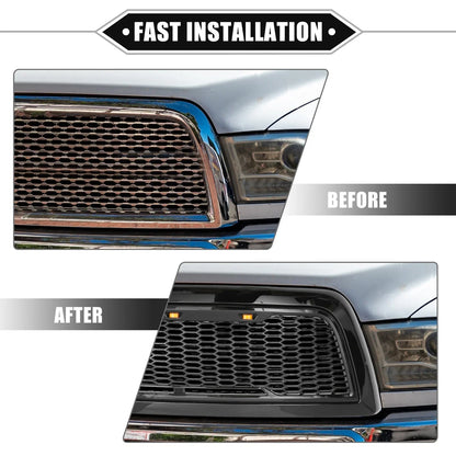 Front Grille Assembly with LED Lights for Dodge Ram 3500 (2010) Gloss Black
