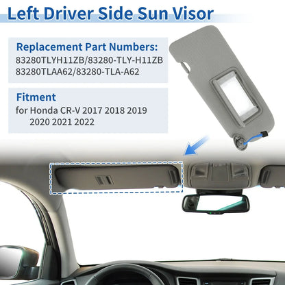 Left Side Sun Visor for Honda CRV 2017-2022 Gray Replacement