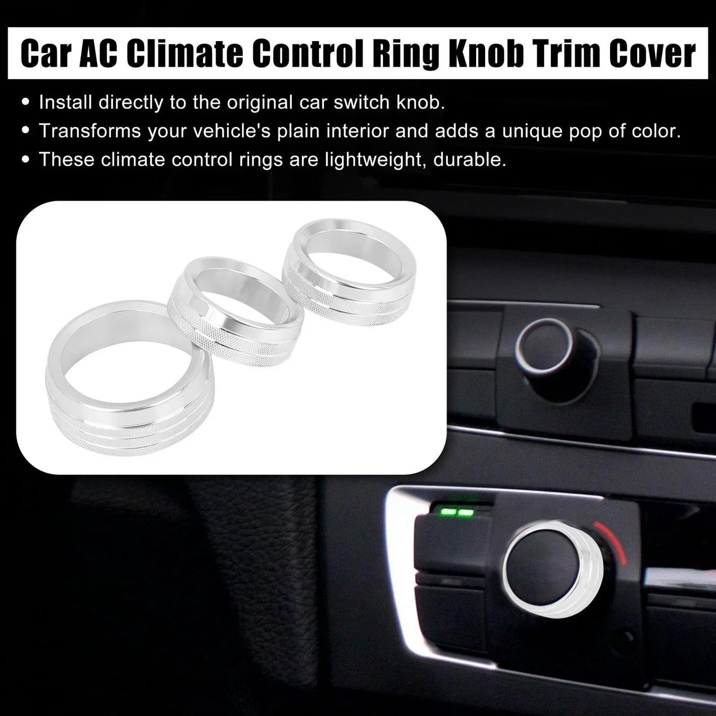 3 x AC Climate Control Ring Knob Trim Covers for Dodge Charger (2015-2023)