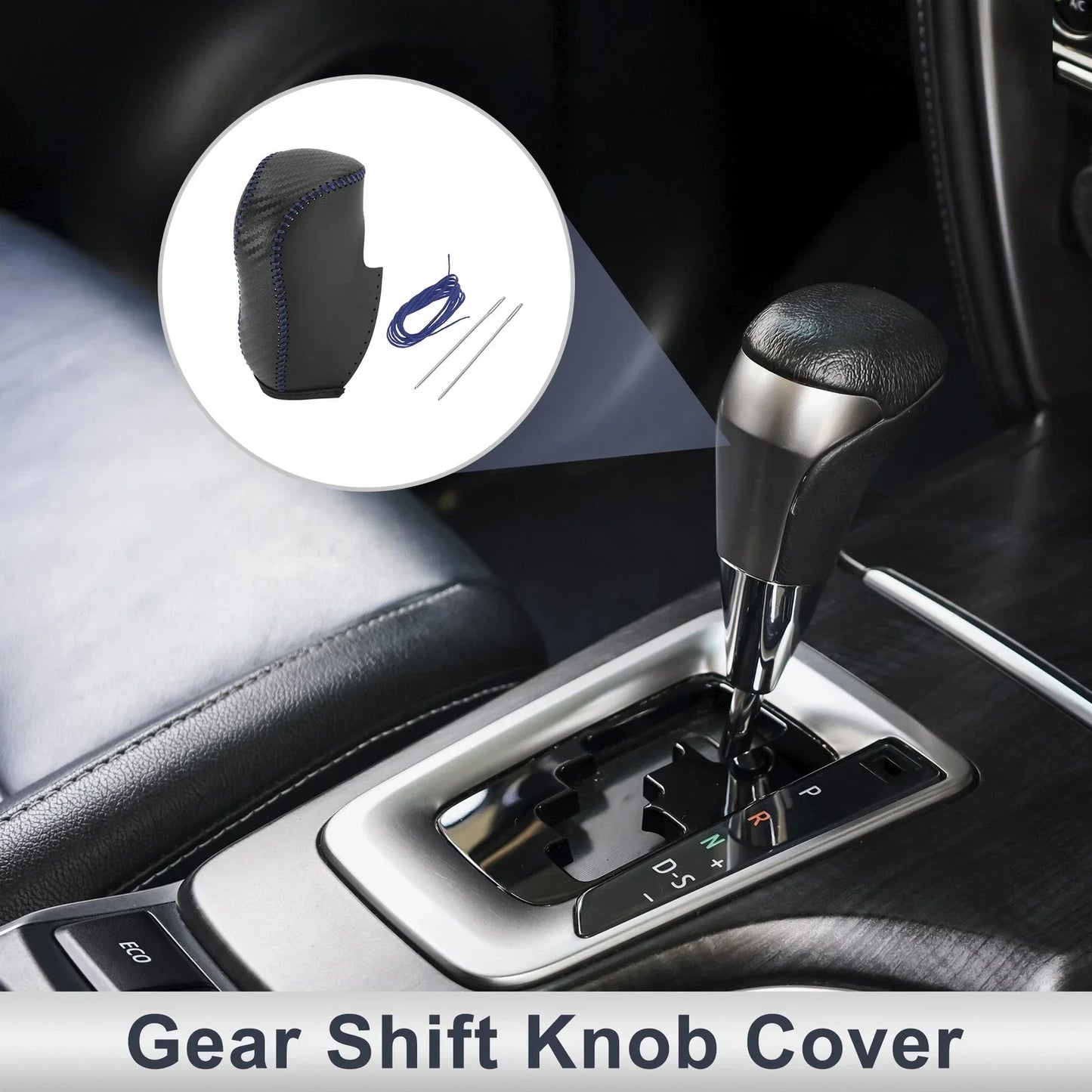 Gear Shift Knob Cover for Honda Civic 2012-2014 Black Carbon Fiber Blue