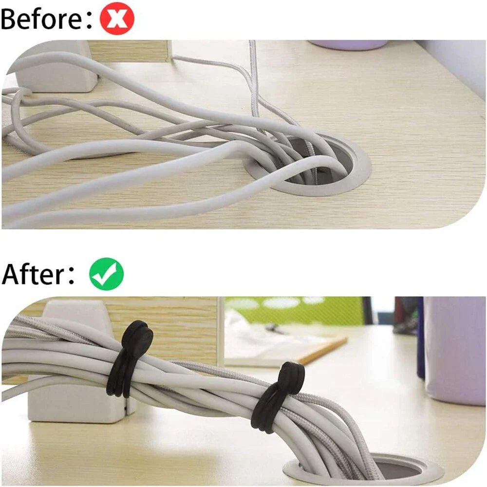 20 x Reusable Silicone Magnetic Twist Ties for Organizing - Black