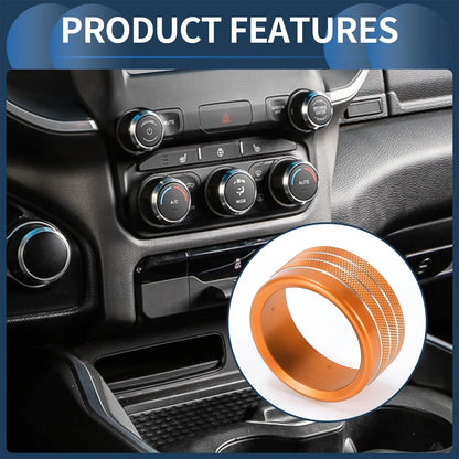 AC Media Volume Switch Knob Cover Ring for Dodge RAM 2018-2022 - 5 Pcs