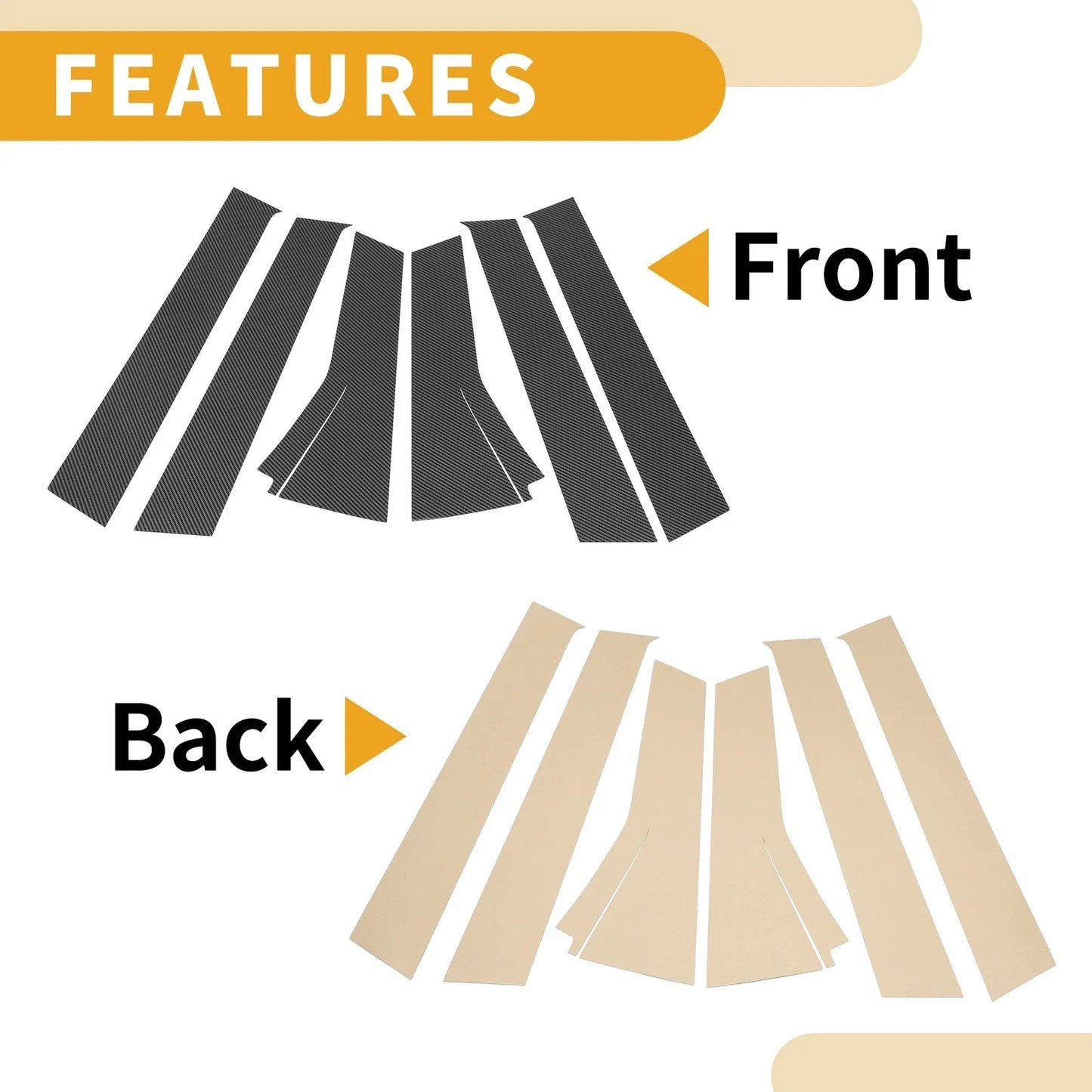 6 x Door Pillar Window Trim for Honda Fit (2013-2019) Carbon Fiber Black
