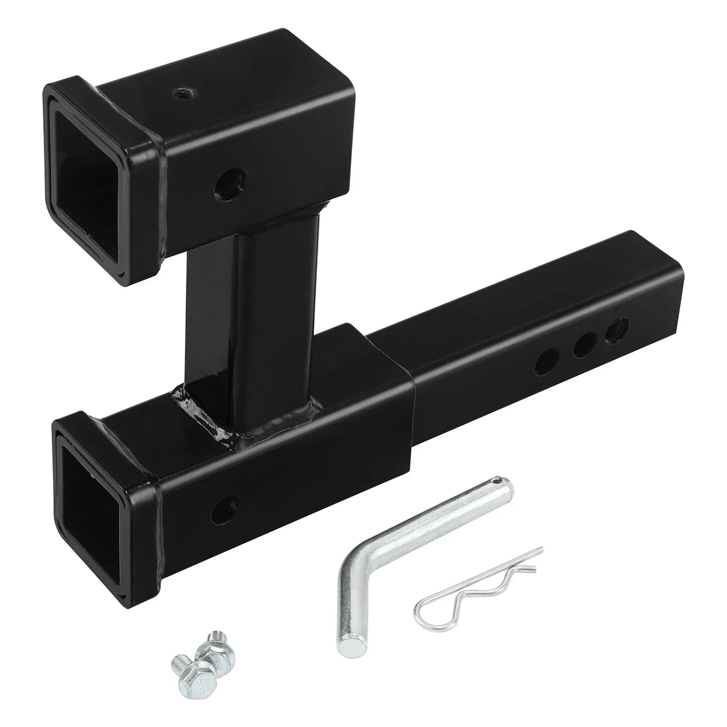 Dual 2in Trailer Hitch Receiver Rise-Drop Extender Adapter 4000LB Black