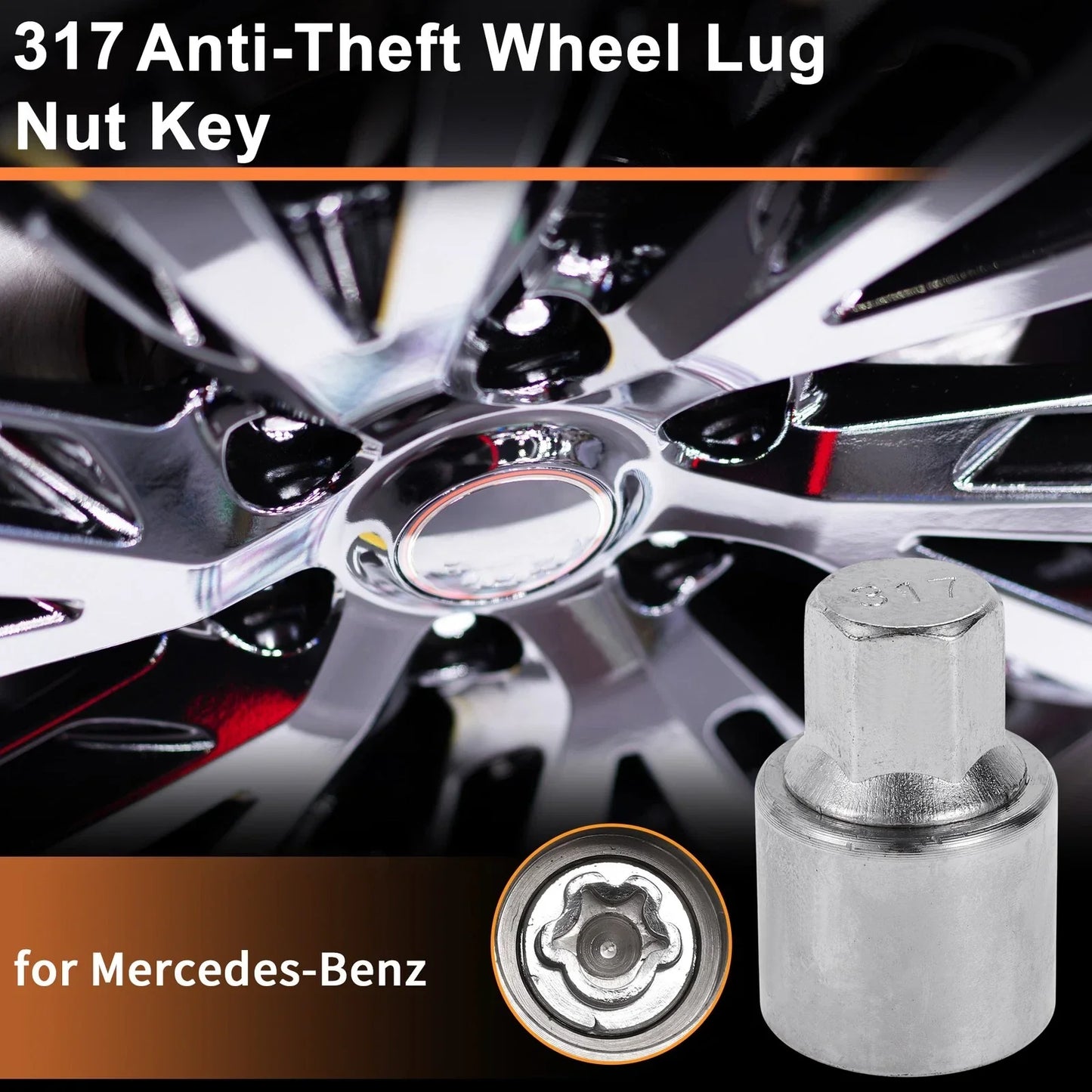 Wheel Lock Lug Nut for Mercedes-Benz with Locking Nut Key Tool