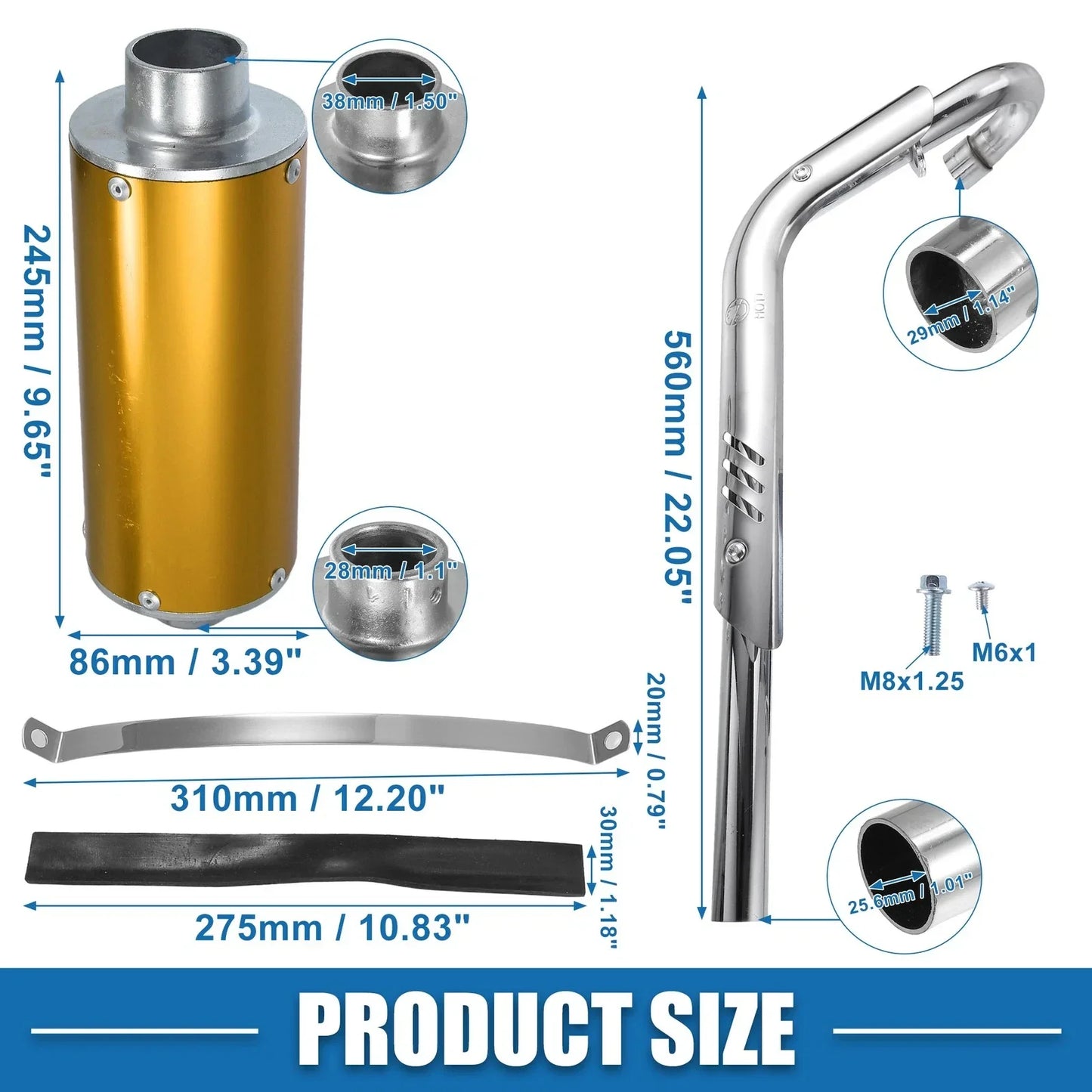 Exhaust Muffler Silencer Pipe Kit 1.1Inch for Honda XR50 CRF50 (2000-2023)