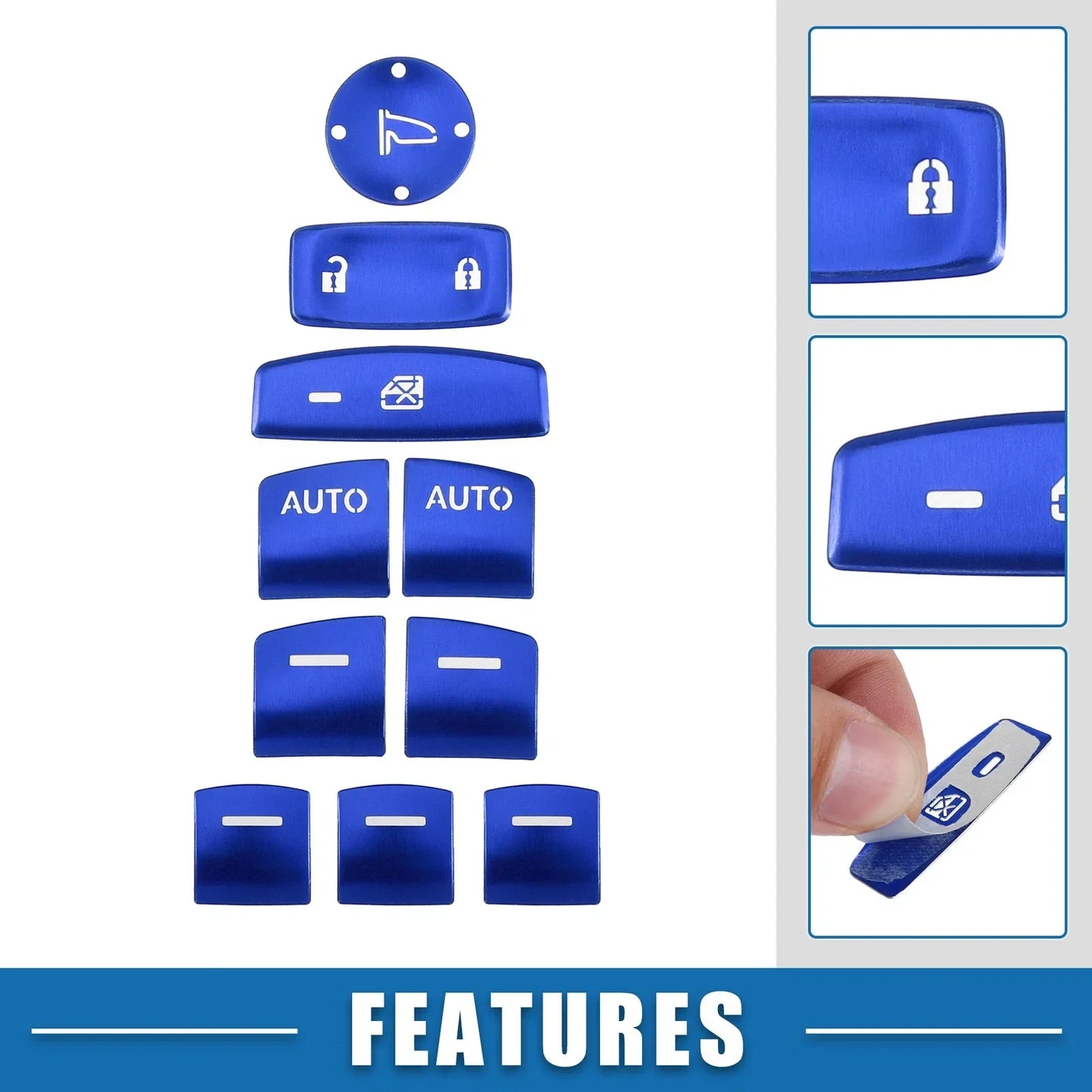 10 x Car Master Window Switch Button Covers for Honda Accord (2018-2022) Blue