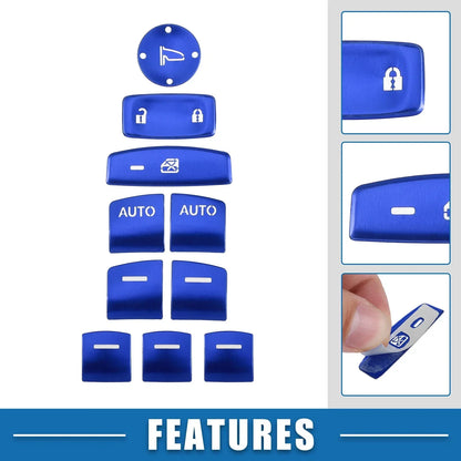 10 x Car Master Window Switch Button Covers for Honda Accord (2018-2022) Blue