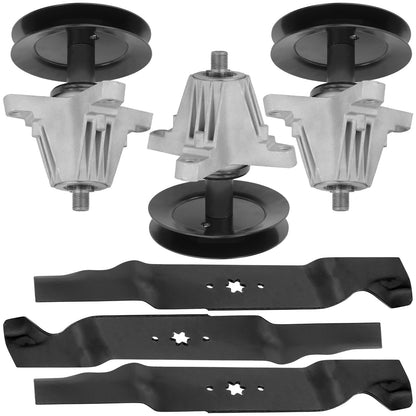 54 Inch Deck Spindles Rebuild Kit with Pulley Blades for Troy Bilt TB2454 (2015–2018)