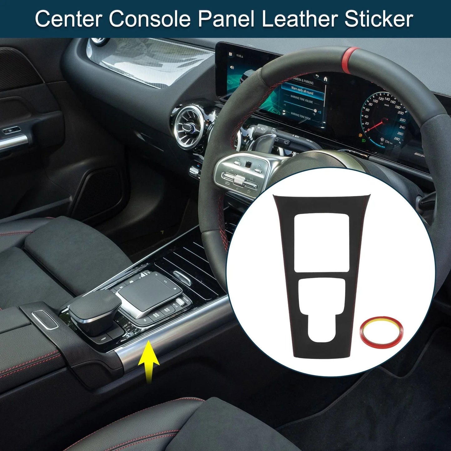 Center Console Panel Sticker for Mercedes-Benz GLA Class (2020-2021) Black Red