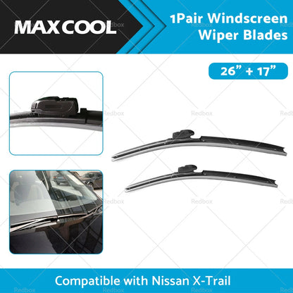 26" & 17" Wiper Blades for Nissan X-Trail T32 (2014-2022) Front Pair