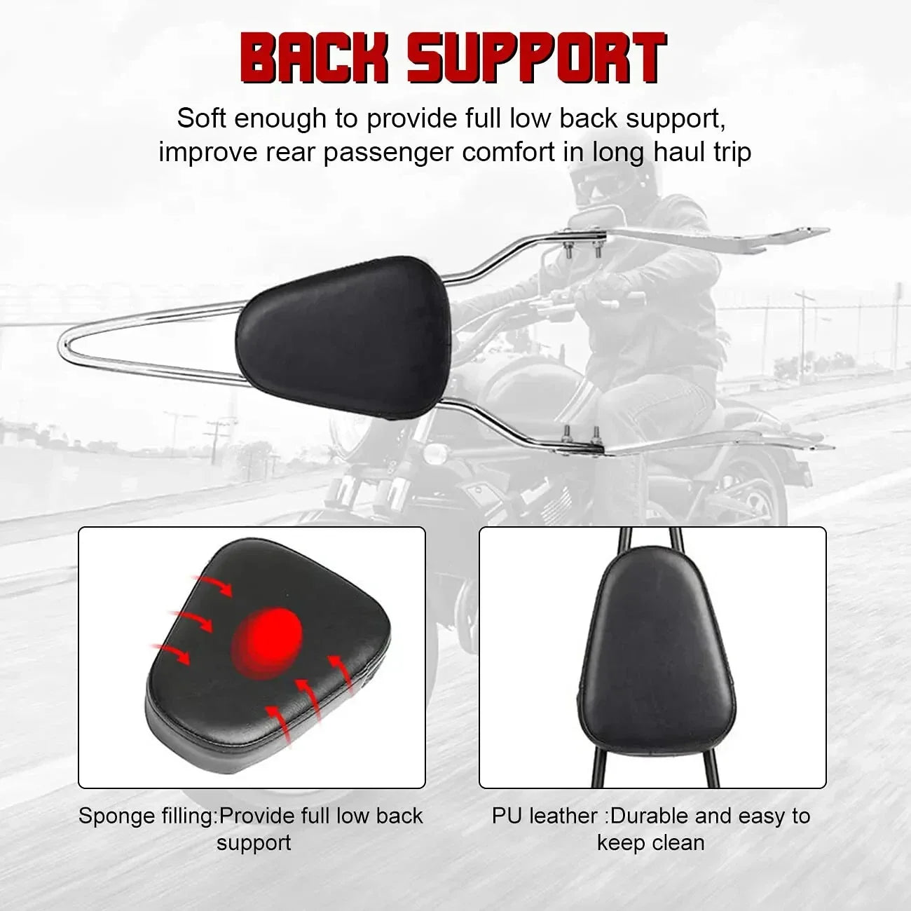 Chrome Sissy Bar Backrest Pad for Harley Sportster XL 1200 (2004-2016)