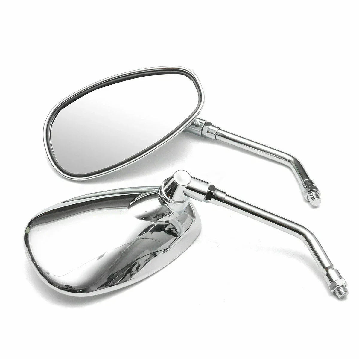 Chrome Oval Rear View Mirrors 10mm Thread for Motorcycle Universal