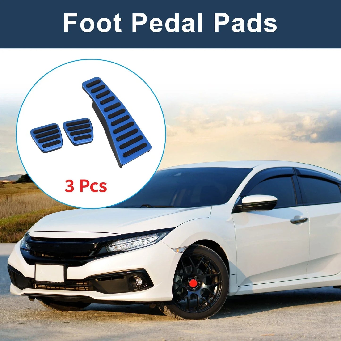 3 x Manual Foot Accelerator Pedal Covers for Honda Civic (2006-2009) Blue