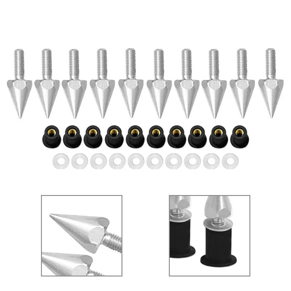 5MM Windshield Spike Bolts for Motorcycle - 10 Pcs Silver