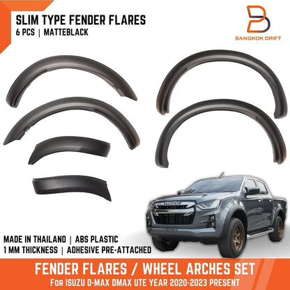3" Slim Matte Black Fender Flares for Isuzu D-Max (2020-2023)