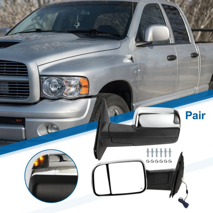 Tow Mirrors for Dodge Ram 1500 with Turn Signal Light Silver Tone 2 x
