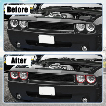 4 x Red Headlight Cover Decor Rings for Dodge Challenger (2015-2021)
