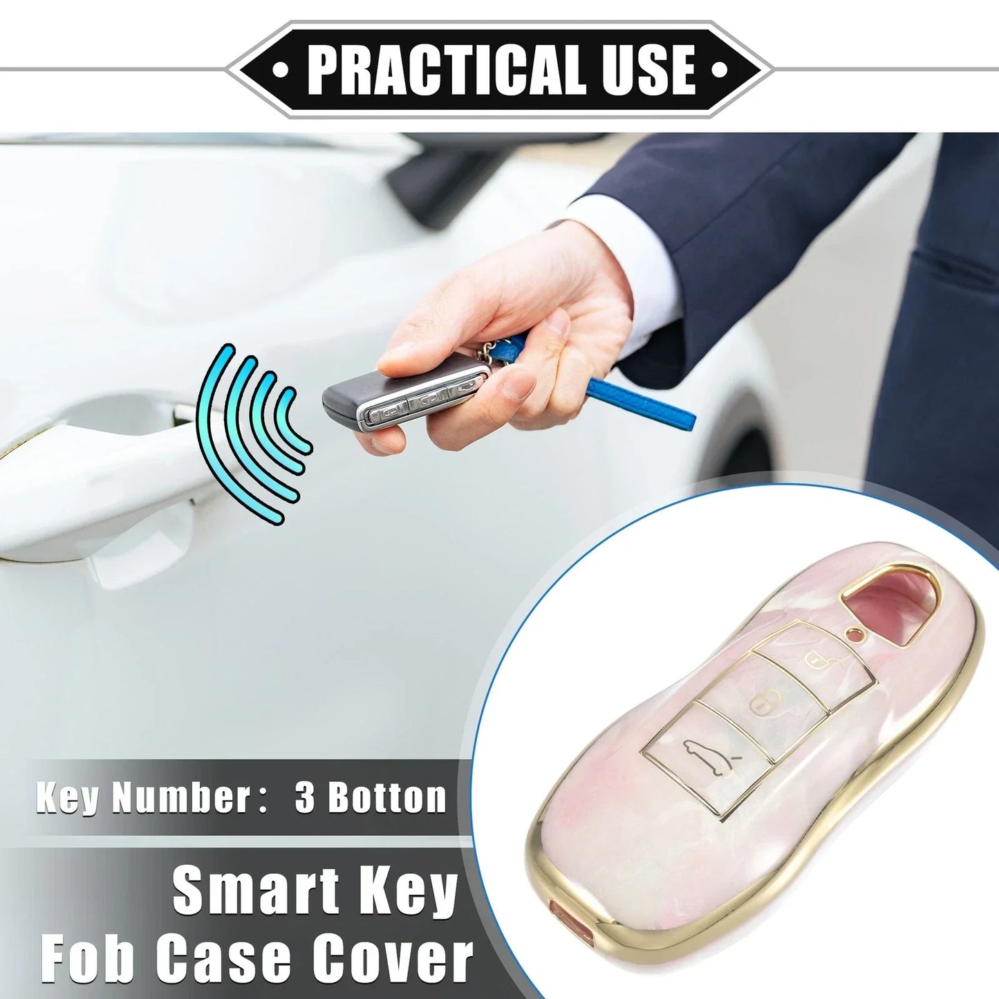 3 x Button Smart Key Fob Case Cover for Porsche Cayenne (2011-2018) TPU Pink