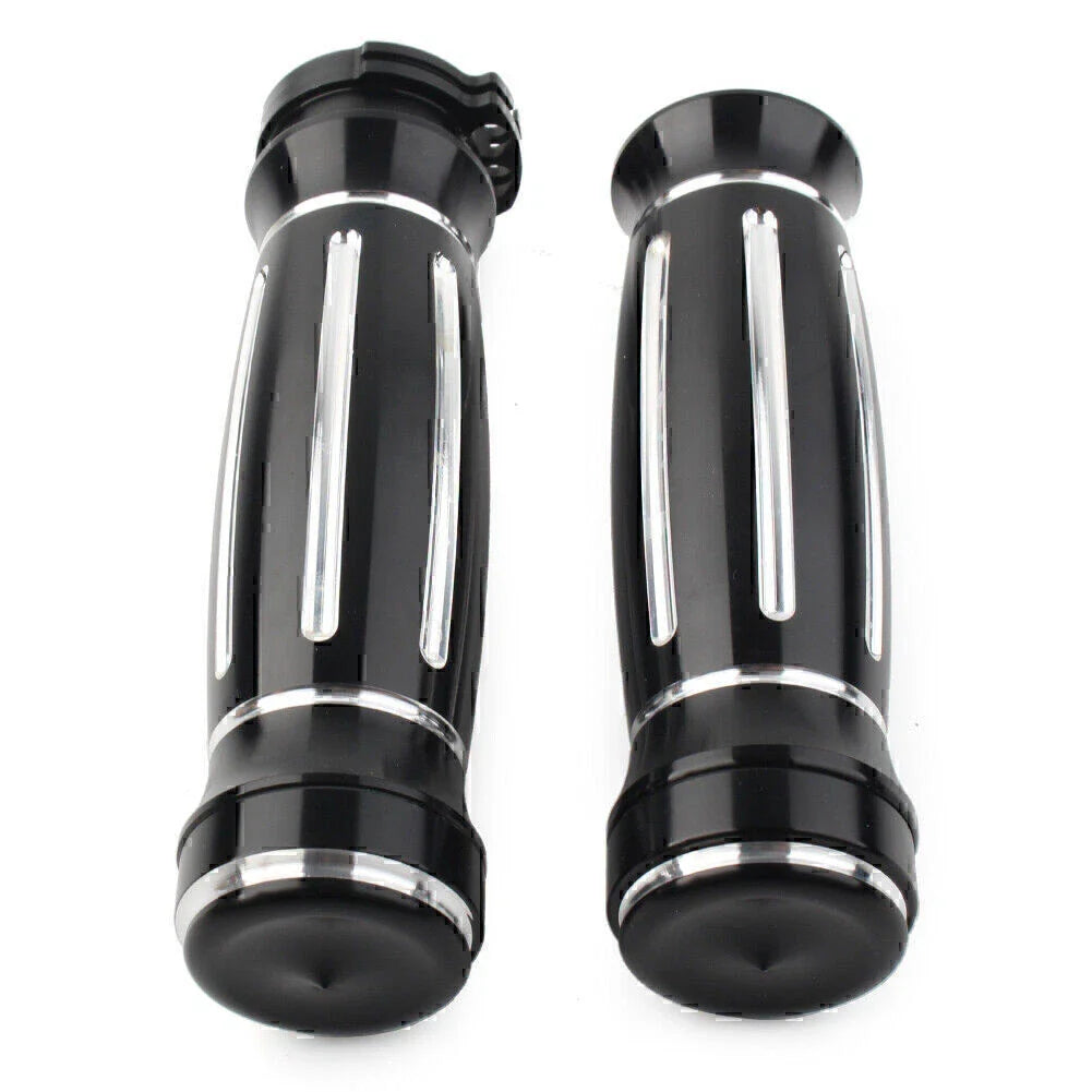 Black CNC Billet Aluminum 1" Handlebar Grips for Harley Touring