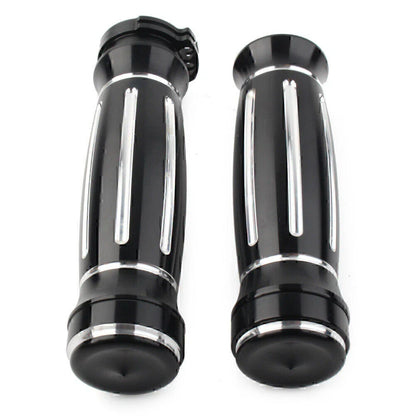 Black CNC Billet Aluminum 1" Handlebar Grips for Harley Touring