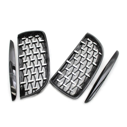 Front Frame & Chrome Grille for BMW E90 2005-2008 Black Pair