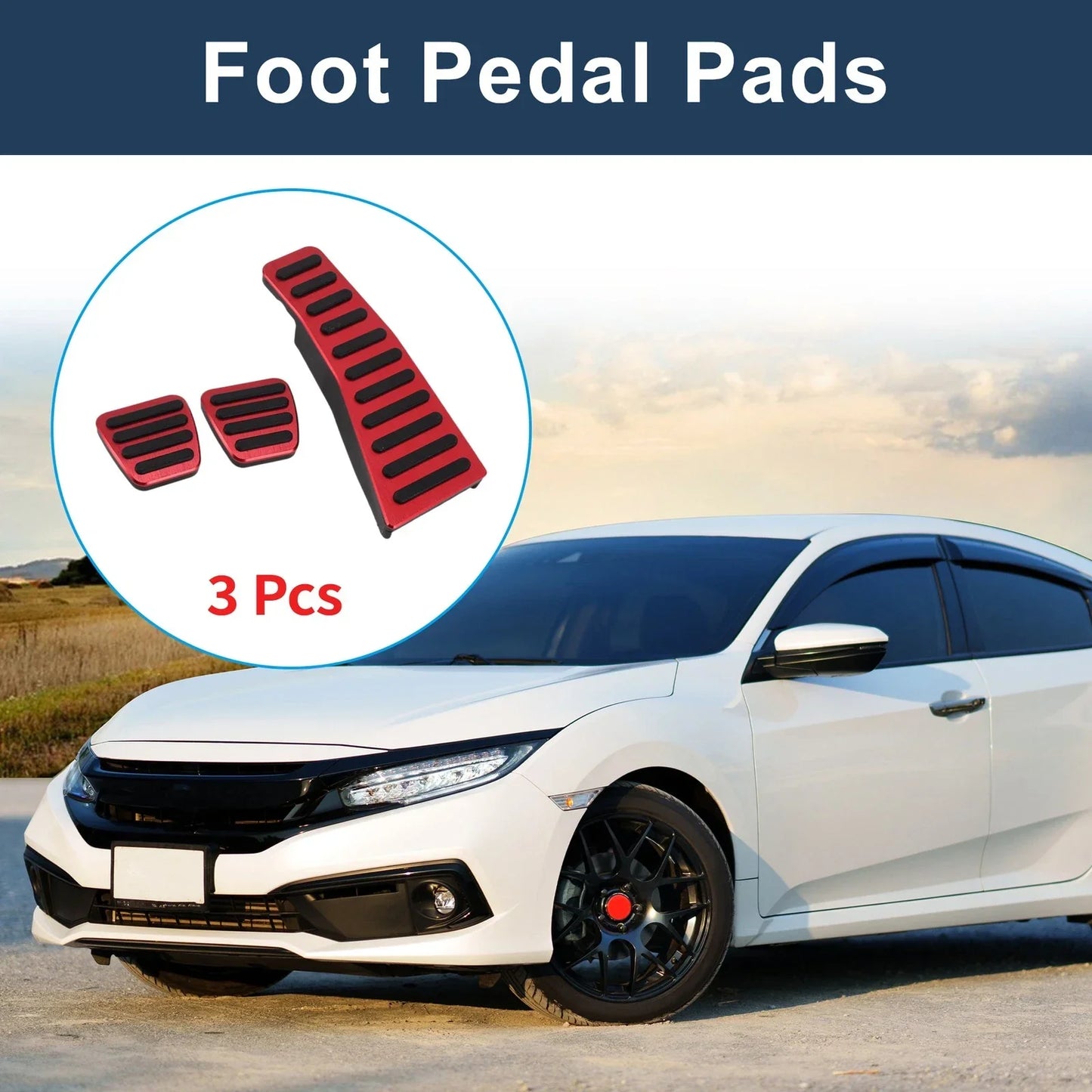 3 x Manual Foot Accelerator Pedal Covers for Honda Civic (2006-2009) Red