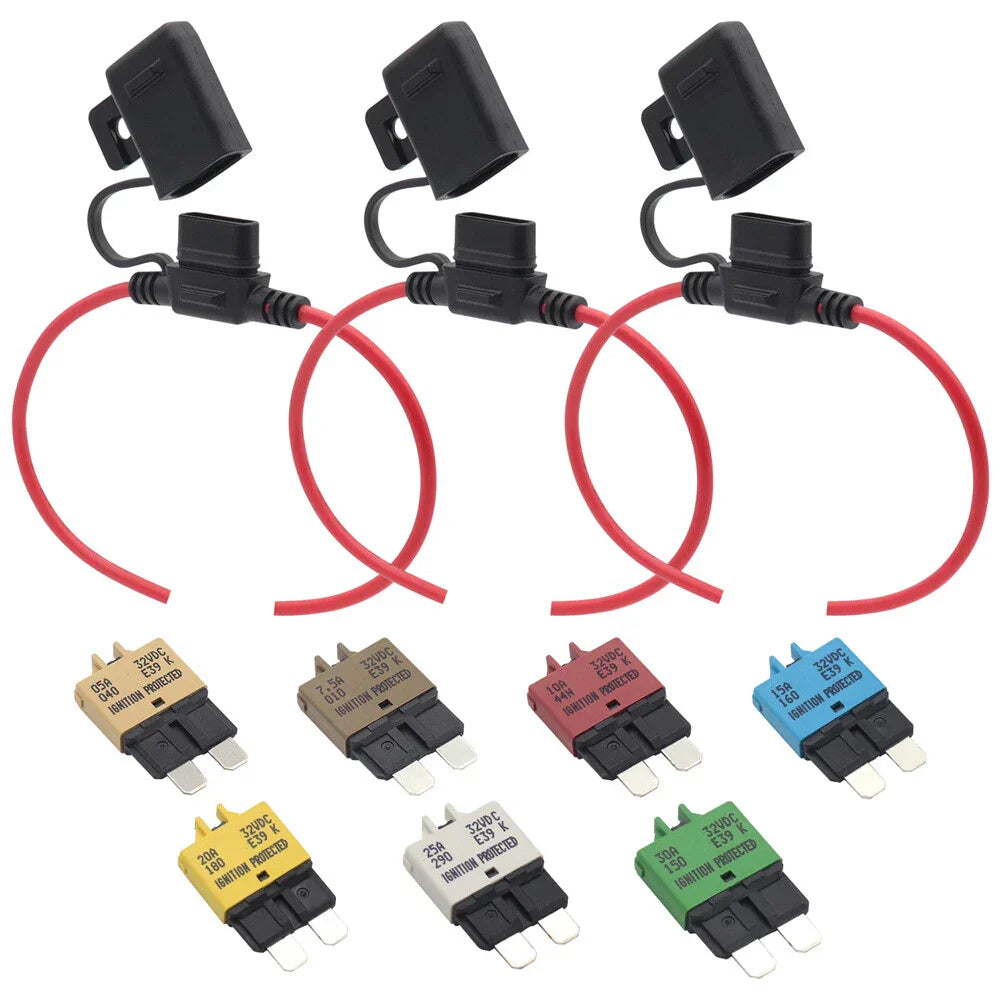 Manual Reset Blade Circuit Breaker w/ Holder for Boat Truck SUV Motorcycle
