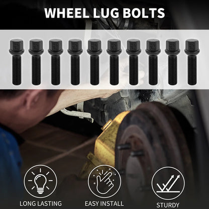 10 x M14x1.5mm Ball Seat Wheel Lug Bolts 45mm Shank for Volkswagen Porsche