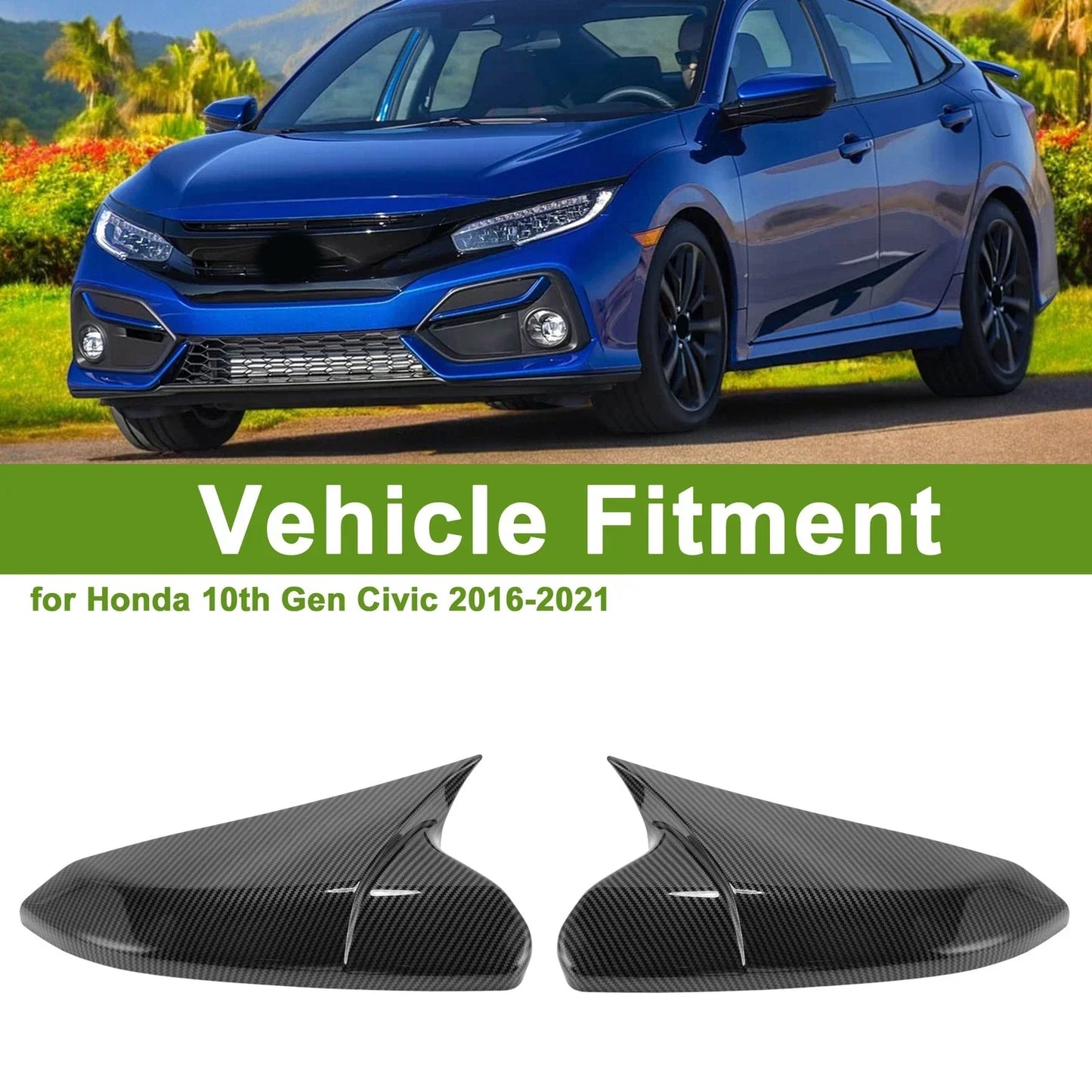 Left Right Side Mirror Cover Caps for Honda 10th Gen Civic (2016-2021)