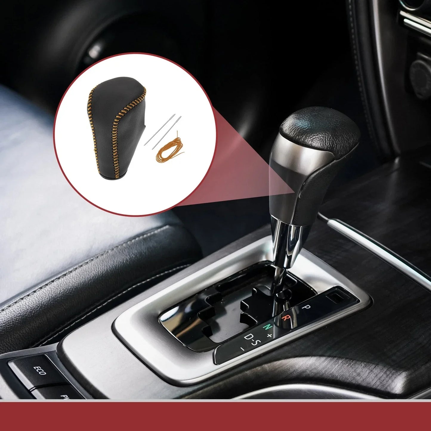 Gear Shift Knob Cover for Honda Accord 2008-2012 Black Orange Leather