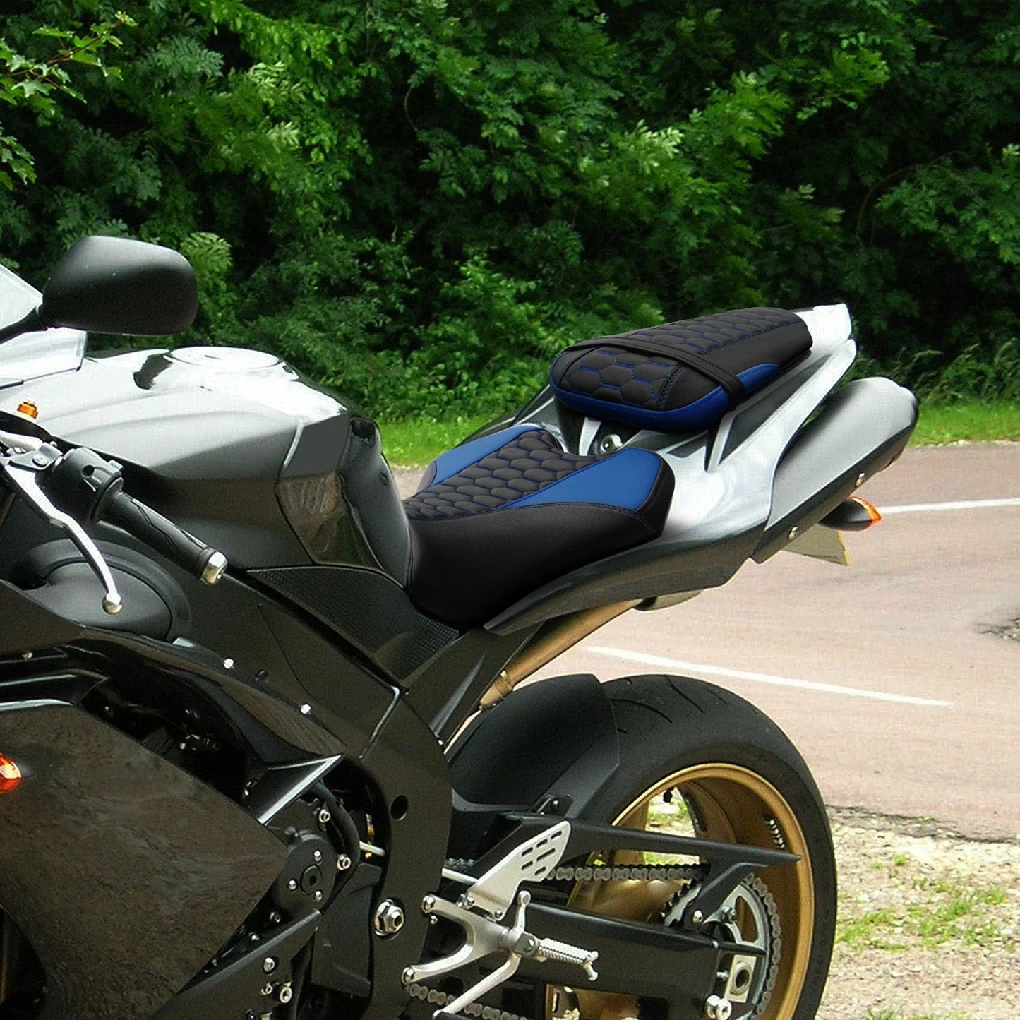 Driver & Passenger Seats for Yamaha YZF R1 (2007-2008) Black Blue